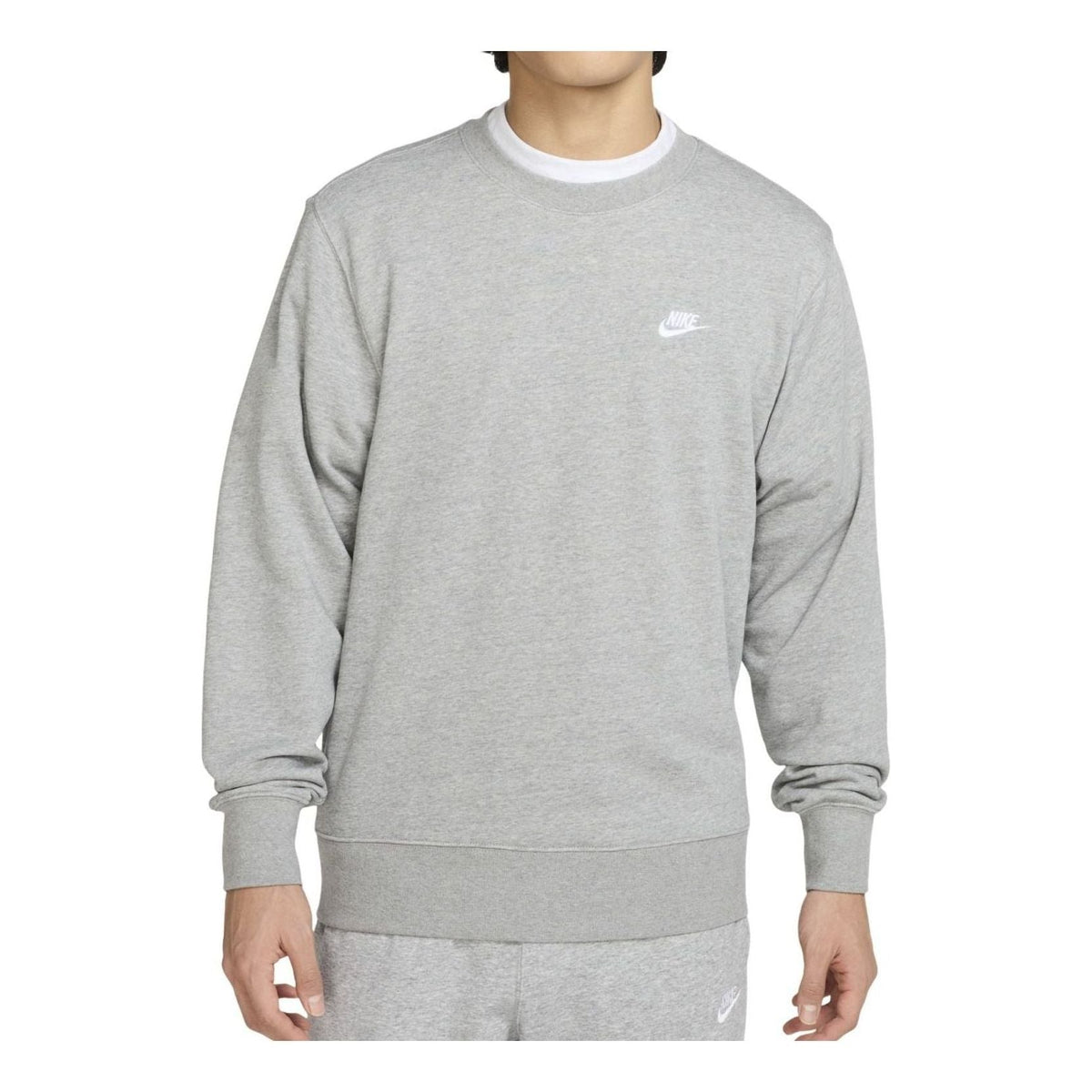 Nike Club French Terry Crew 'Dark Grey Heather Light Smoke Grey White' FN3889-063 - Nike Professional Edition