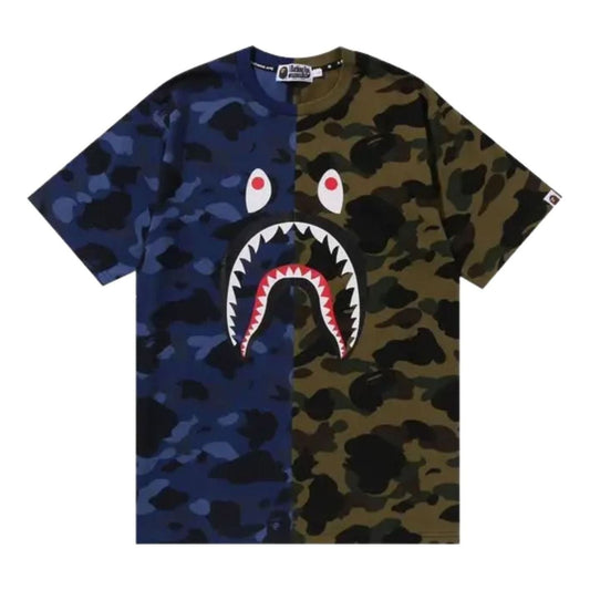 A Bathing Ape Split Camo Shark T-Shirt 'Navy' 1M30109009-NAVY