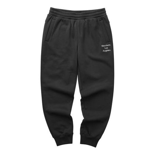 Skechers Letter Fleece-Lined Warm Tapered Sports Pants 'Black Grey' L421M079