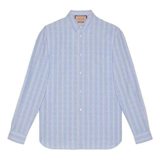Gucci Striped Double G Cotton Shirt 'Light Blue White' 742714-ZAMR3-4305