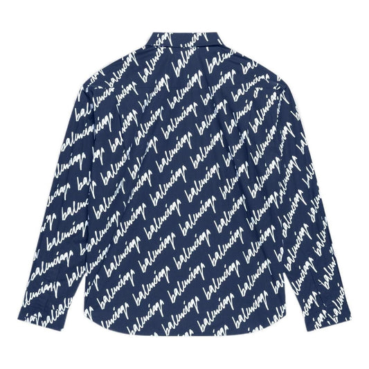 Balenciaga Scribble Logo Short Sleeve Shirt Large Fit 'Midnight Blue' 662983TLLJ48502