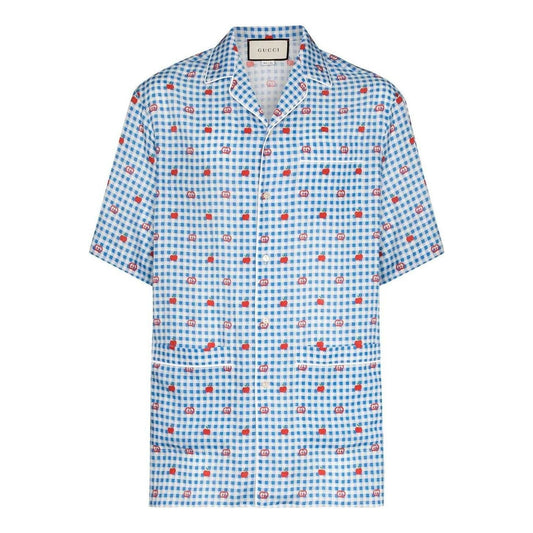 Gucci GG Apple Jacquard Check Bowling Shirt 'Blue' 636406-ZAFEM-4428