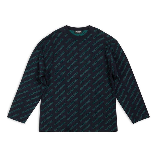 Balenciaga Mini Allover Logo Sweater 'Dark Blue Green' 736247T32334301
